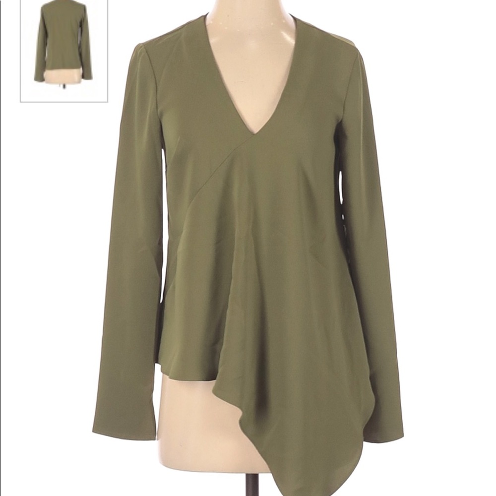 Rachel Roy army green long sleeve asymmetrical top